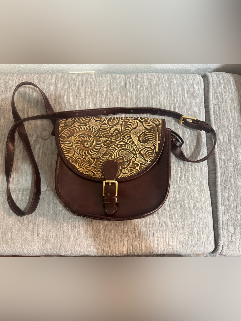 Brahmin Leather Crossbody Bag with Embossed Gold Accent